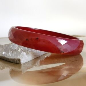 Pink Agate Bangle Faceted Stone Bracelet | NEW